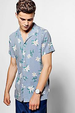 Boohoo Short Sleeve Stripe Shirt With Floral Print
