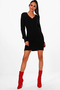 Boohoo Maria V Neck Soft Knit Jumper Dress