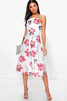 Boohoo Nancy Floral Strappy Midi Skater Dress Multi