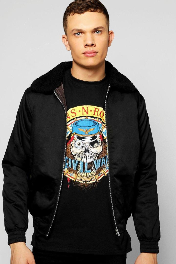 Boohoo Padded Harrington Jacket With Borg Collar Black