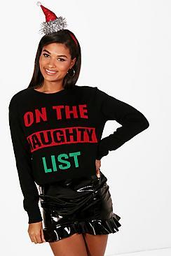Boohoo Natasha Naughty List Crop Christmas Jumper