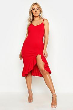 Boohoo Plus Strappy Frill Hem Midi Dress