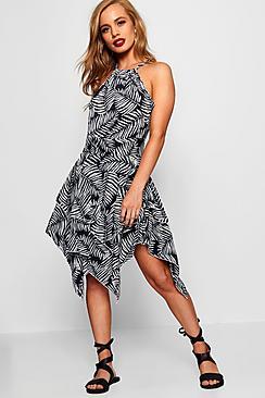 Boohoo Petite Cindy Tribal Print Hanky Hem Woven Dress