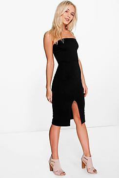 Boohoo Petite Zoe Bandeau Split Front Midi Dress