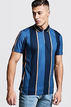 Boohoo Vertical Stripe Zip Through Polo