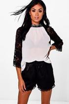 Boohoo Keira Lace Flare Sleeve High Neck Top