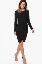 Boohoo Christina Pleat Front Long Sleeve Midi Dress