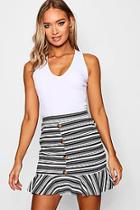 Boohoo Stripe Button Ruffle Hem Mini Skirt