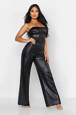 Boohoo Bodice Detail Pu Jumpsuit