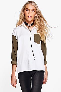 Boohoo Charlie Contrast Cord Sleeve Shirt