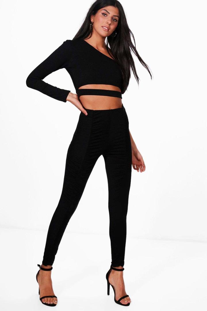 Boohoo Rey Rouched Front Jersey Leggings Black