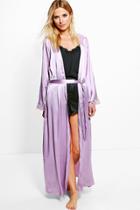 Boohoo Paige Maxi Lace Sleeve Kimono Robe Lilac