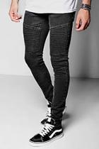 Boohoo Black Skinny Fit Biker Jeans With Zip Cuff