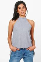 Boohoo Joanna Halterneck Rib Knit Sleeveless Top Grey