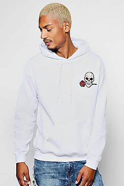 Boohoo Rose Skull Embroidered Hoodie