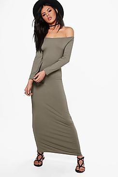 Boohoo Helen Off Shoulder Long Sleeved Maxi Dress