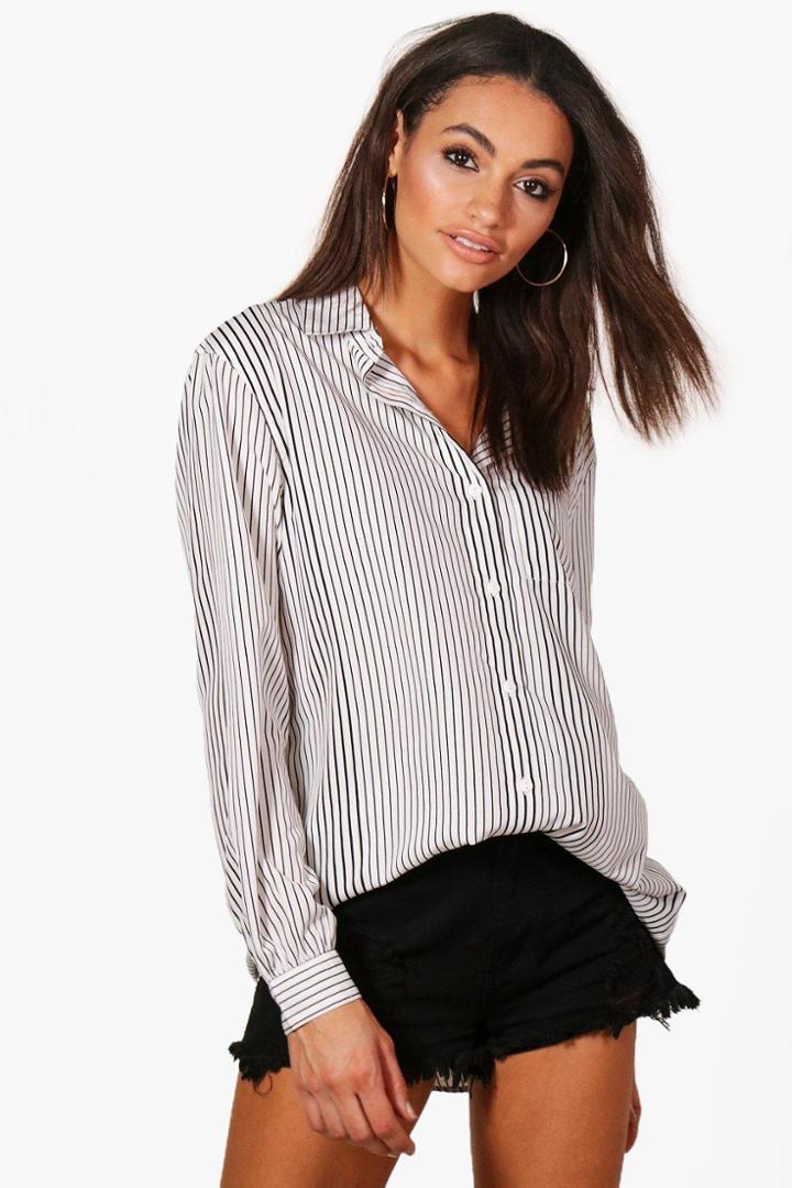 Boohoo Kerry Oversized Stripe Woven Shirt Ivory