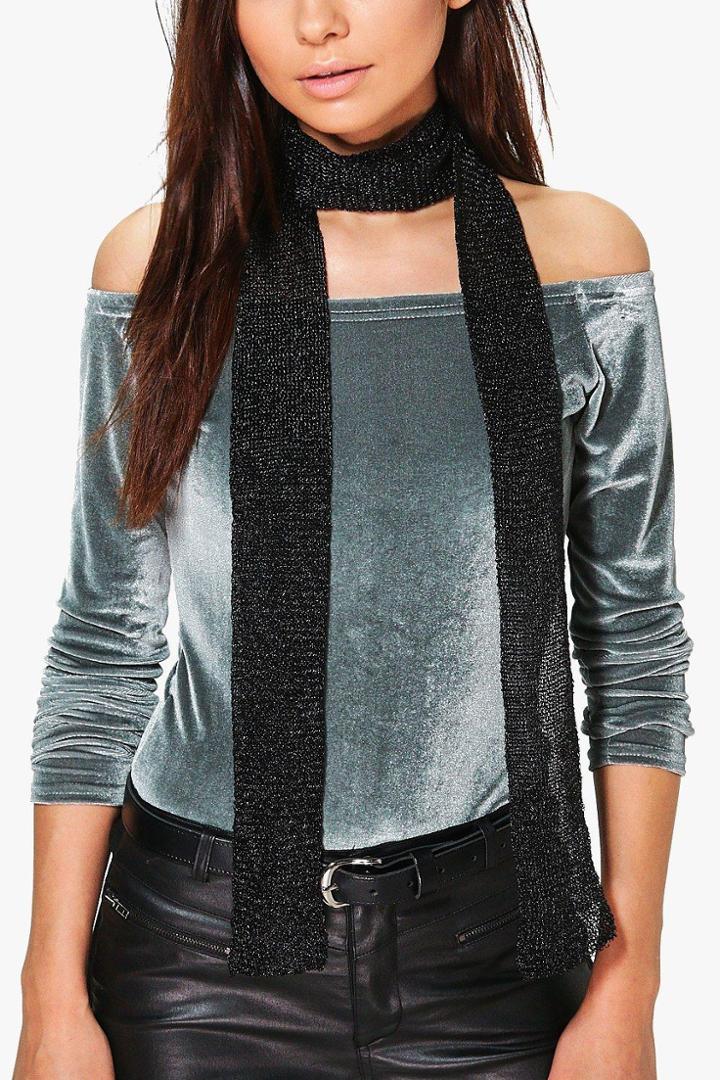Boohoo Nadia Metallic Knit Skinny Scarf Black