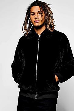 Boohoo Black Faux Fur Zip Through Harrington Jacket