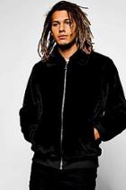 Boohoo Black Faux Fur Zip Through Harrington Jacket