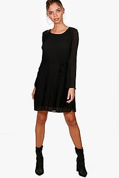 Boohoo Pleated Shift Dress