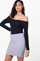 Boohoo Anya Lace Up Side Ribbed Mini Skirt Silver