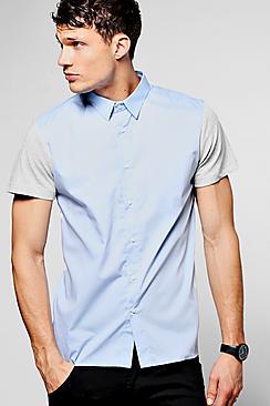 Boohoo Blue Contrast Jersey Short Sleeve Shirt