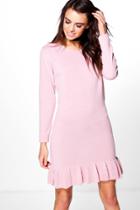 Boohoo Rosie Ruffle Hem Knitted Dress Rose