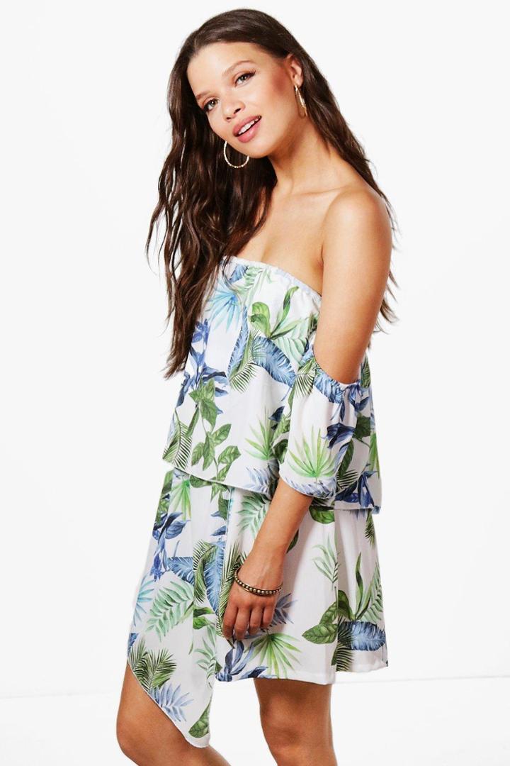 Boohoo Freya Printed Bardot Wrap Dress Multi