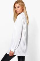 Boohoo Layla Pleat Back Long Sleeve Shirt White