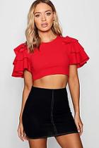Boohoo Ruffle Shoulder Scoop Neck Crop