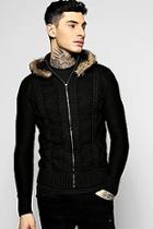 Boohoo Cable Knit Zip Through Hoodie With Hood