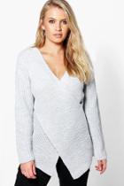Boohoo Plus Jessy Rib Knit Cross Front Jumper Silver
