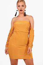 Boohoo Plus Rouched Off Shoulder Dress