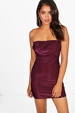 Boohoo Kady Slinky Bandeau Draped Bodycon Dress
