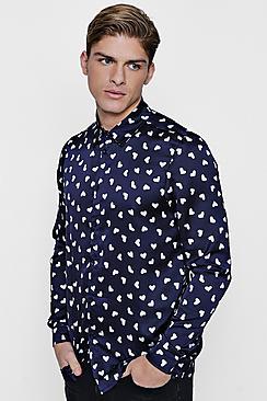 Boohoo Valentines Heart Print Long Sleeve Shirt