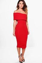 Boohoo Tia Off Shoulder Panel Detail Midi Bodycon Dress