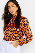 Boohoo Leopard Print Pussy Bow Printed Blouse