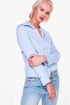 Boohoo Lacey Wide Cuff Tailored Shirt Blue