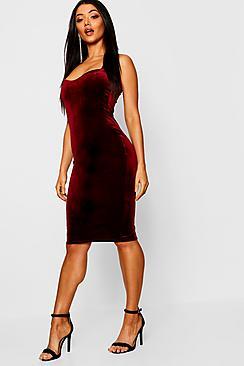 Boohoo Velvet Strappy Midi Dress