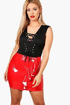 Boohoo Plus Louisa Ruffle High Shine Mini Skirt