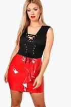 Boohoo Plus Louisa Ruffle High Shine Mini Skirt