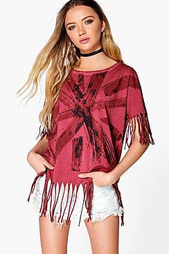 Boohoo Laura Distressed Tassel Trim Tee