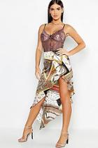 Boohoo Chain Print Satin Asymmetric Skirt
