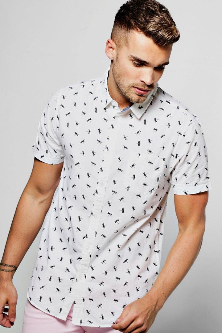 Boohoo White Short Sleeve Dragonfly Print Shirt White