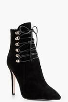 Boohoo Amy Pointed Stilletto Shoe Boot With Wrap Up Detail