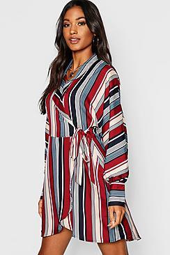 Boohoo Oversized Tonal Stripe Shirt Dress