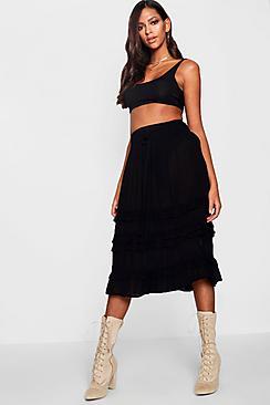 Boohoo Tiered Woven Midi Skirt