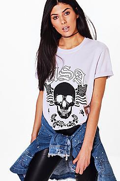Boohoo Audrey Washed Print T-shirt