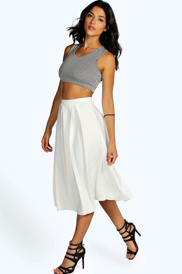 Boohoo Beau Box Pleat Midi Skirt Ivory